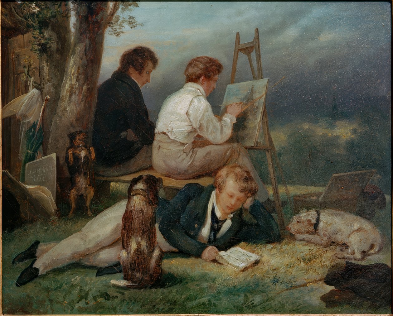 Die drei Brüder Scheffer in einer Landschaft von Ary Scheffer