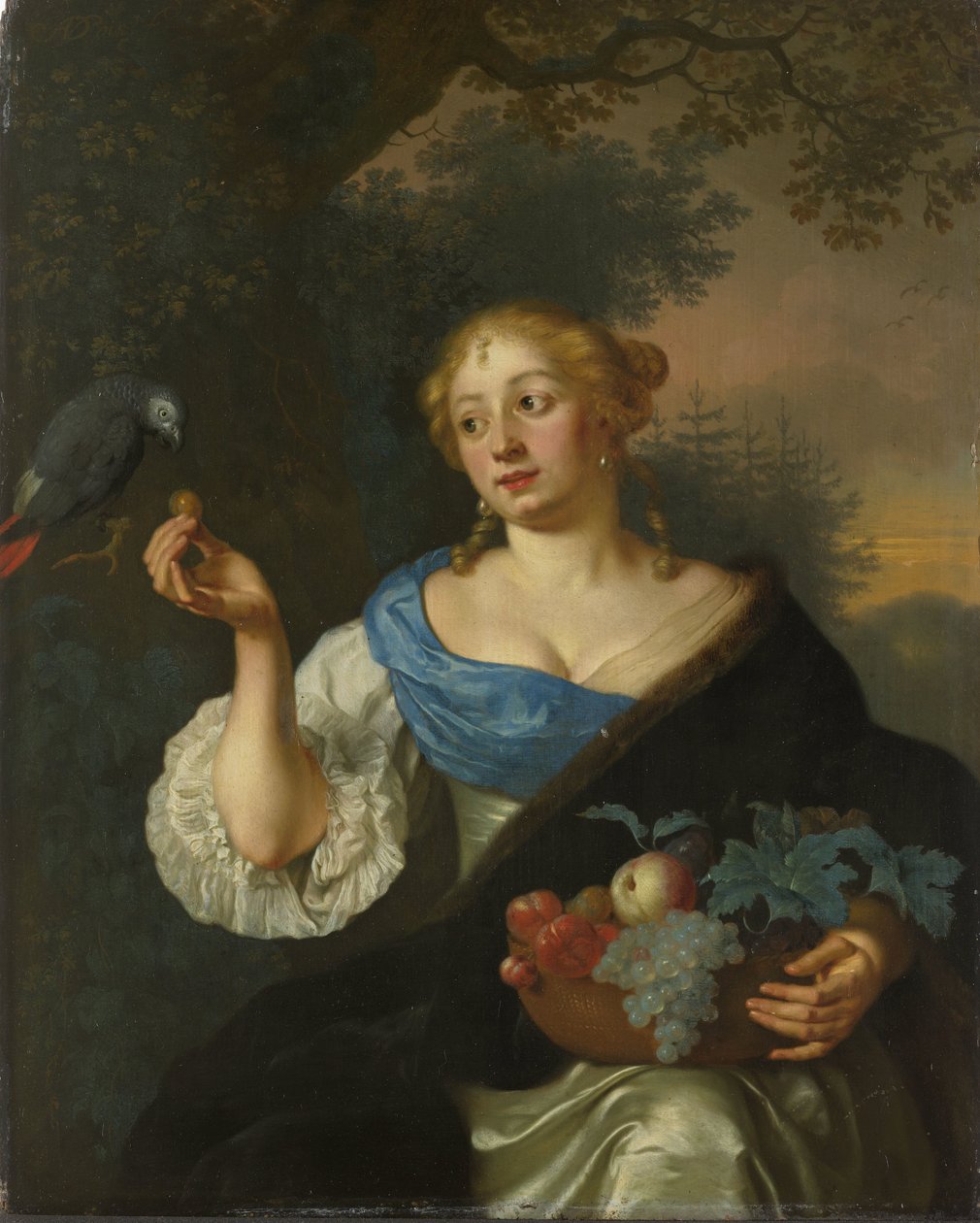 Eine junge Frau mit einem Papagei von Ary de Vois