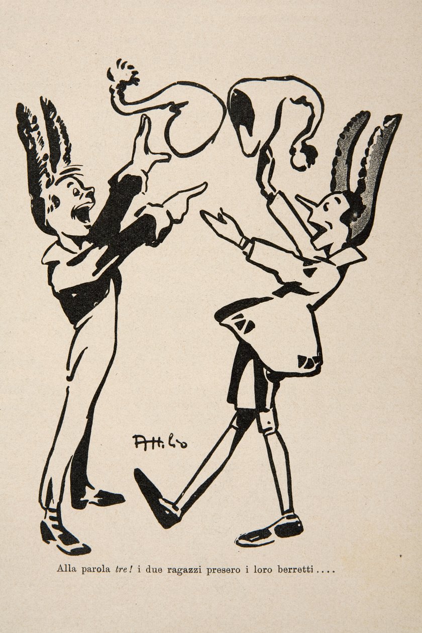 Pinocchio und Kerzendocht, Illustration aus "Pinocchio" von Attilio Mussino