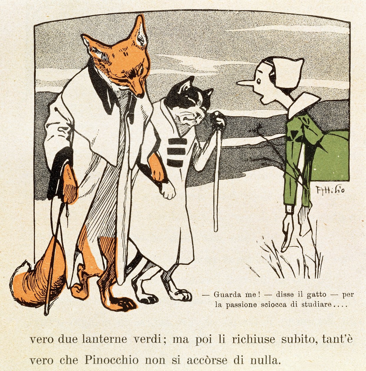 Pinocchio trifft Katze und Fuchs von Attilio Mussino