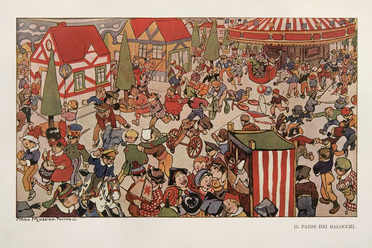 Das Land der Spielzeuge, Illustration aus Pinocchio von Attilio Mussino