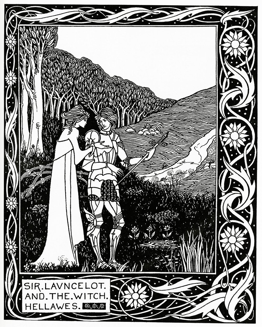 Sir Launcelot und die Hexe Hellawes, 1870 von Aubrey Beardsley