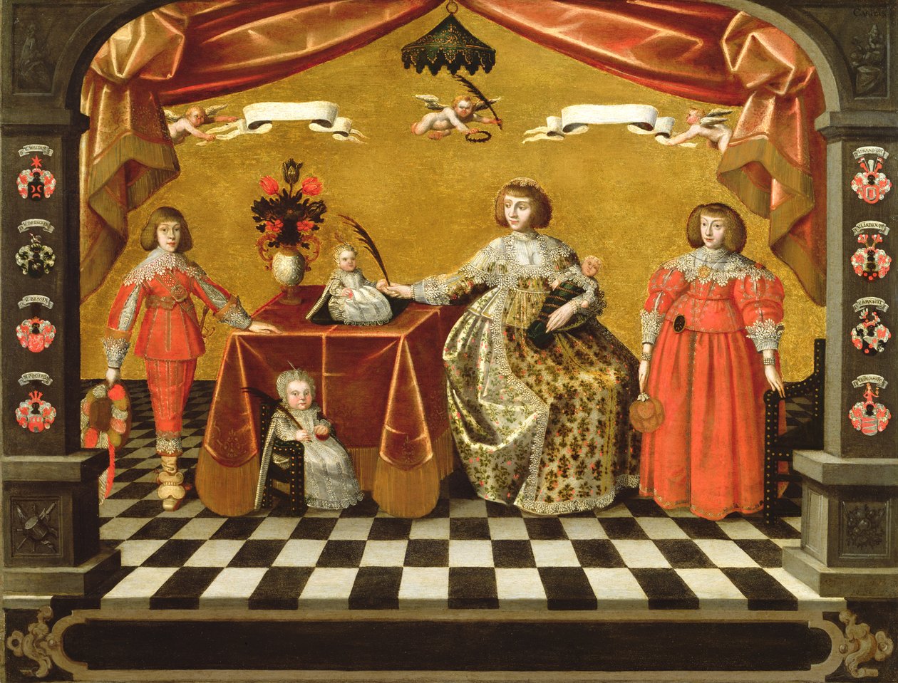 Familienporträt mit Wappen von August Erich