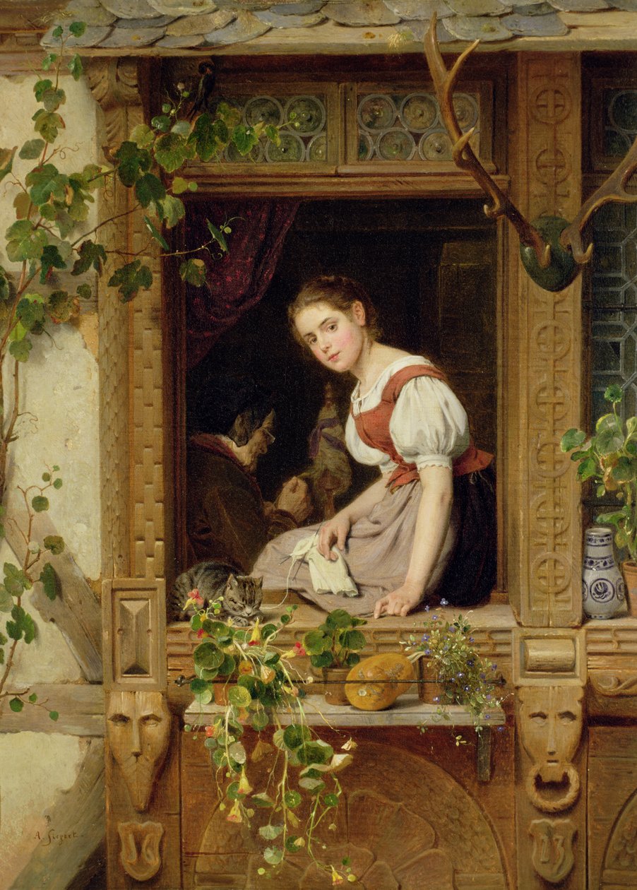 Träumen auf der Fensterbank von August Friedrich Siegert