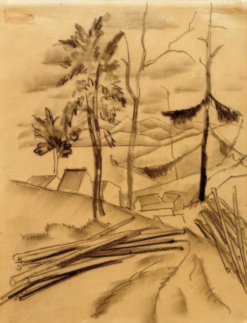 Landschaft mit Baumstämmen von August Macke