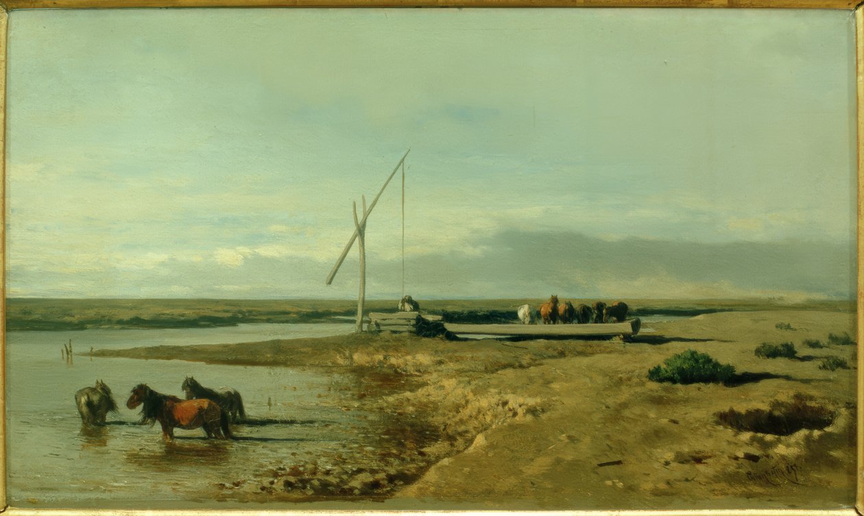 Pferdetränke in der Puszta von August von Pettenkofen