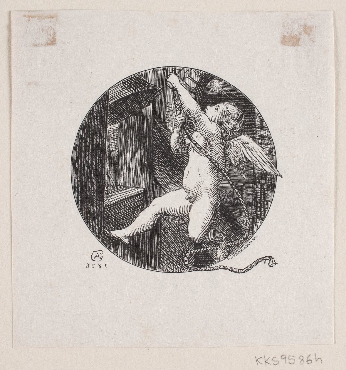 Runde Vignette mit fliegendem Engel von August Jerndorff