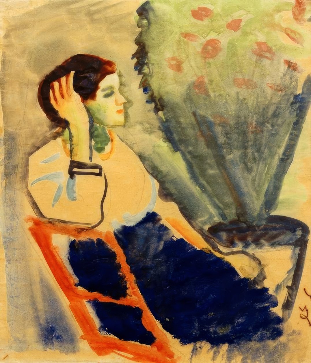 Frau auf rotem Stuhl von August Macke