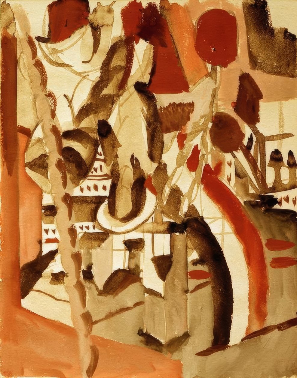 Mädchen vor einer Stadt von August Macke