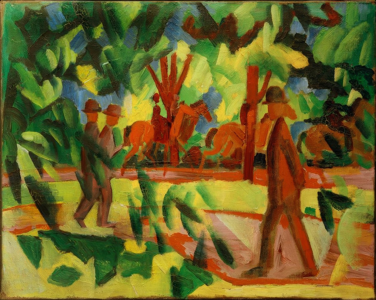 Reiter und Spaziergänger in der Allee von August Macke