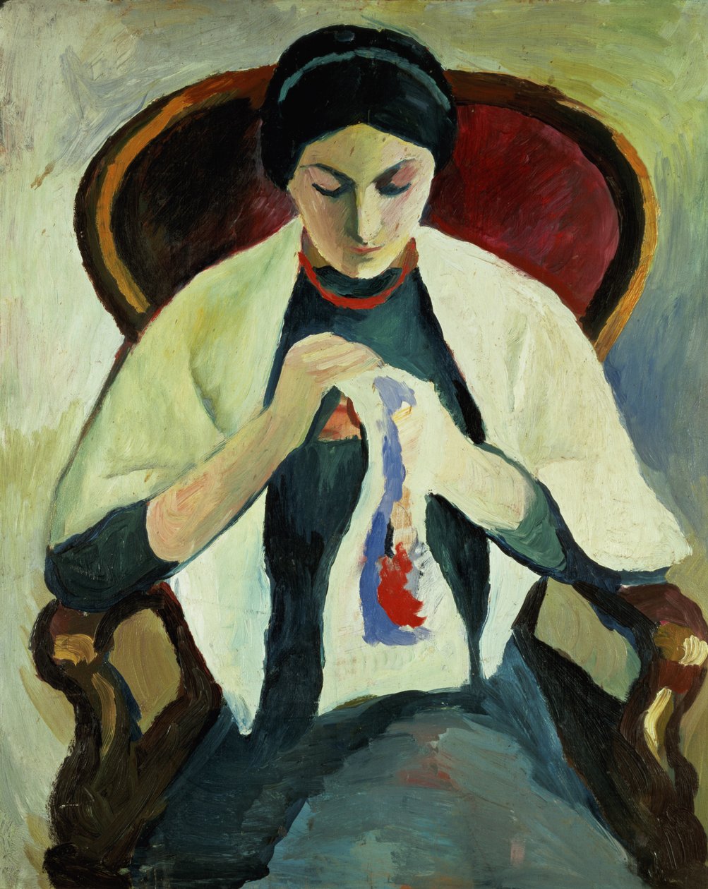 Frau beim Nähen von August Macke