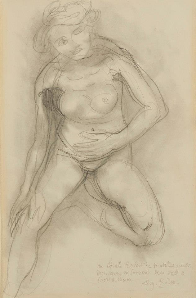 Sitzende nackte Frau von vorne, mit einem angewinkelten Bein von Auguste Rodin