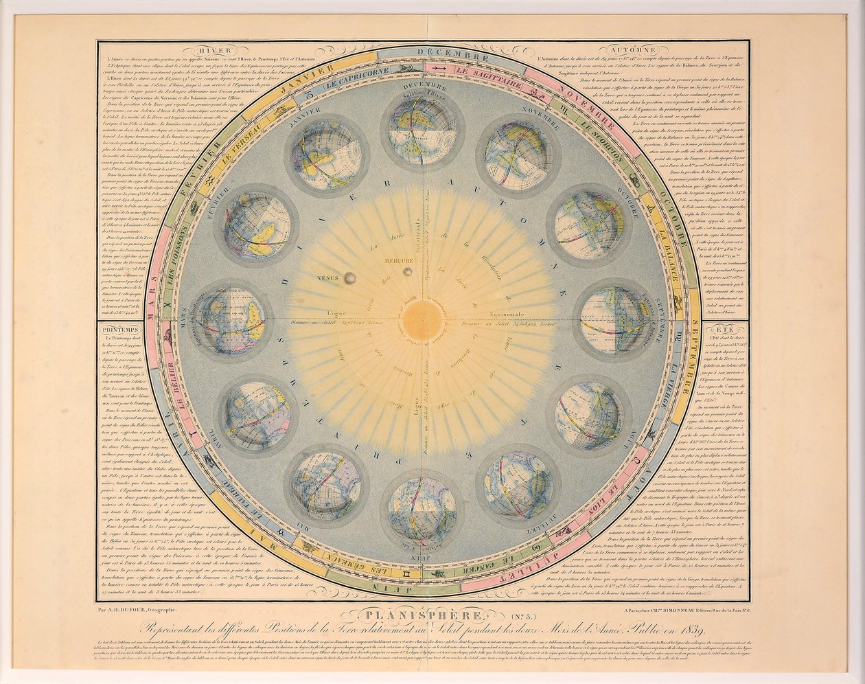 Planisphäre Nr. 3, veröffentlicht 1839 von Auguste Henri Dufour
