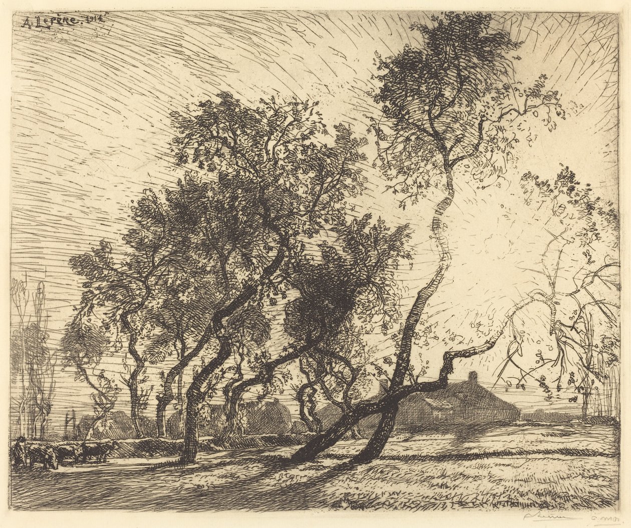 Der Bauernhof mit holländischen Pappeln von Auguste Lepere