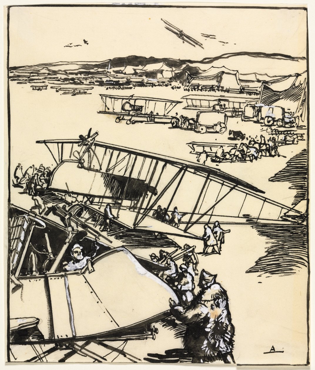 Flugzeuge ruhen auf dem Feld, 1914 von Auguste Louis Lepère