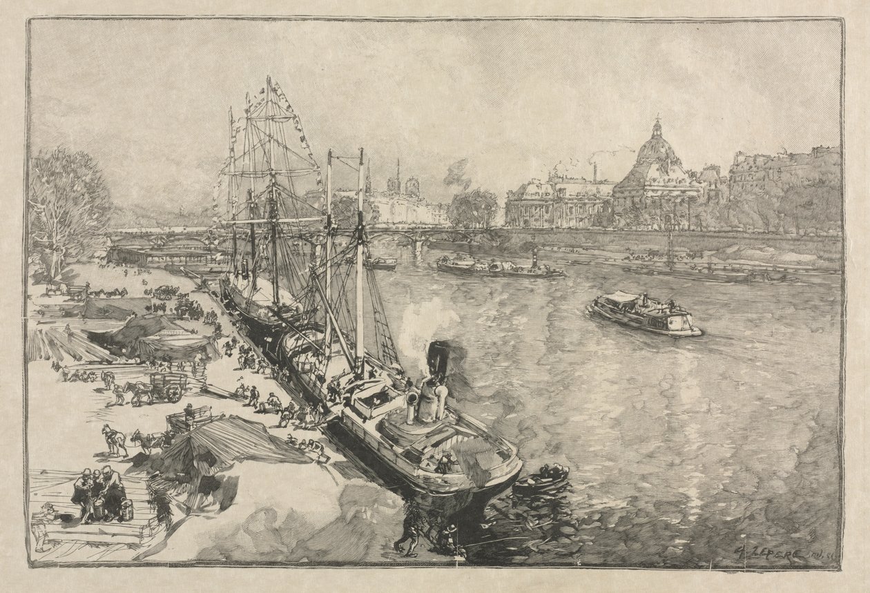 [Großes Dampfschiff am Dock, Paris] von Auguste Louis Lepère