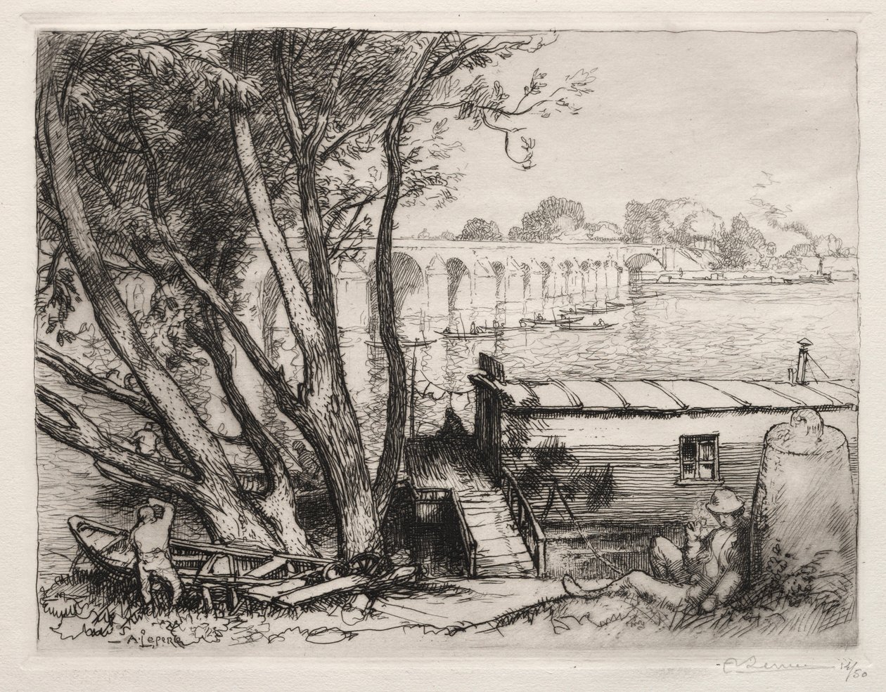 Die Brücke von Poissy, 1917 von Auguste Louis Lepère