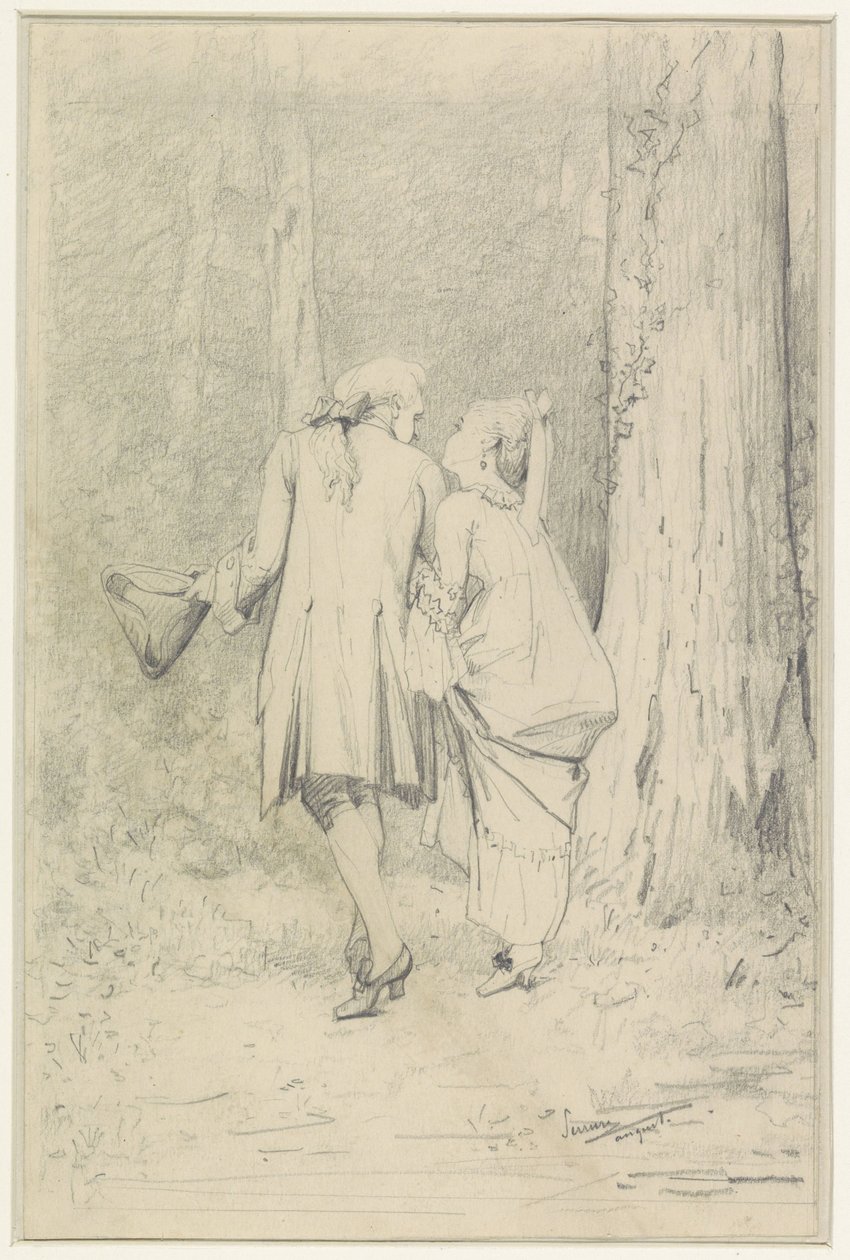 Spazierendes Paar im Wald von Auguste Serrure