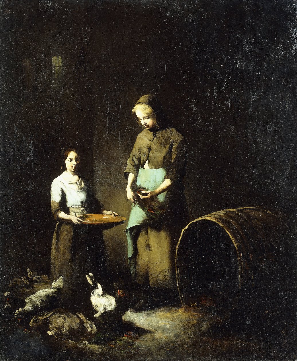 Junge Bäuerinnen füttern Hoftiere von Auguste Theodule Ribot