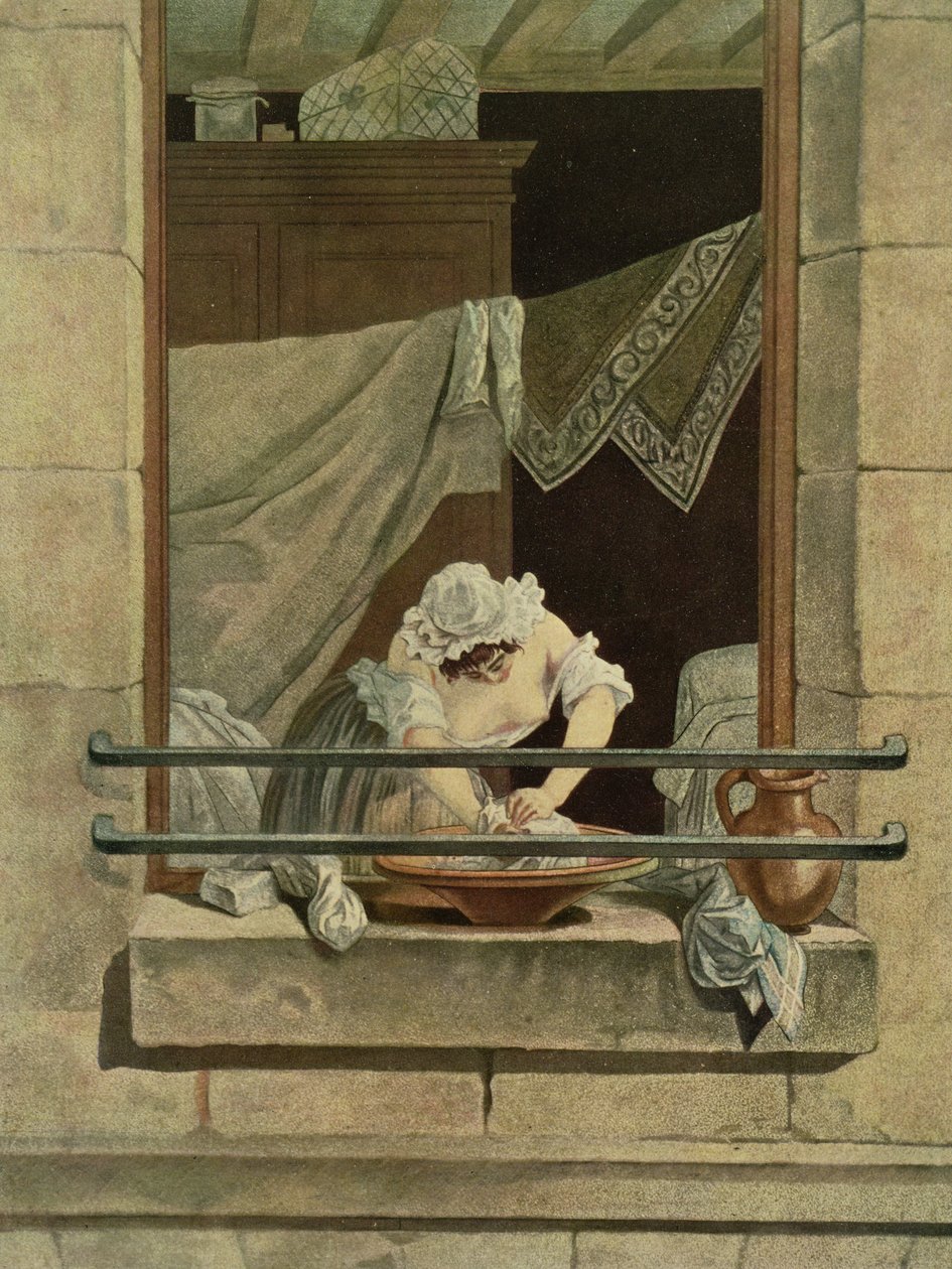 Die Wäscherin, graviert von J. Laurent Julien (18. Jh.) und Jean-Baptiste Morret (fl. 1790-1820) von Augustin de Saint Aubin