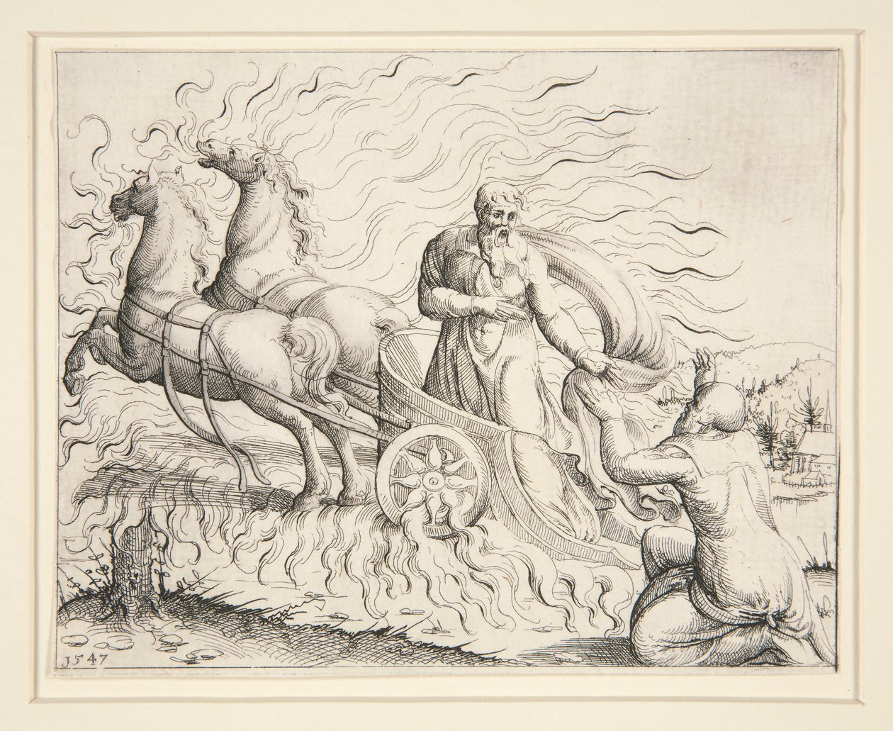 Elija im feurigen Wagen von Augustin Hirschvogel