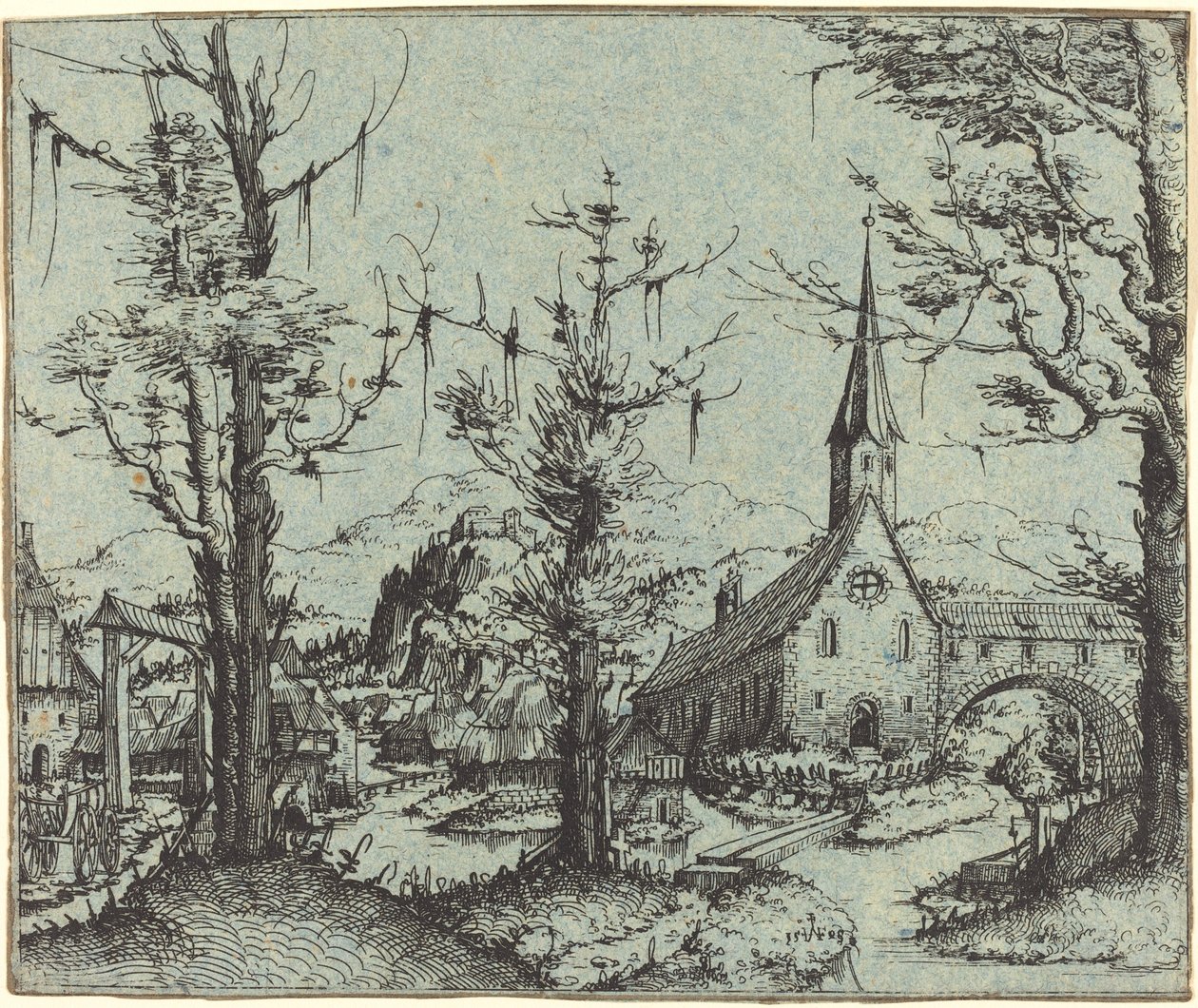 Landschaft mit Dorfkirche von Augustin Hirschvogel