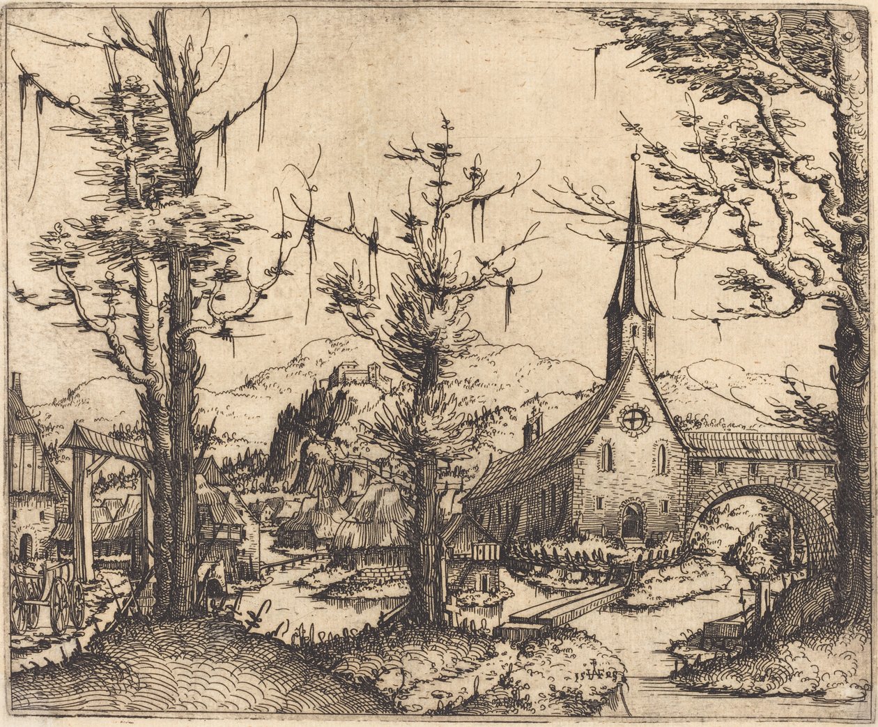 Landschaft mit einem Dorfkirche von Augustin Hirschvogel