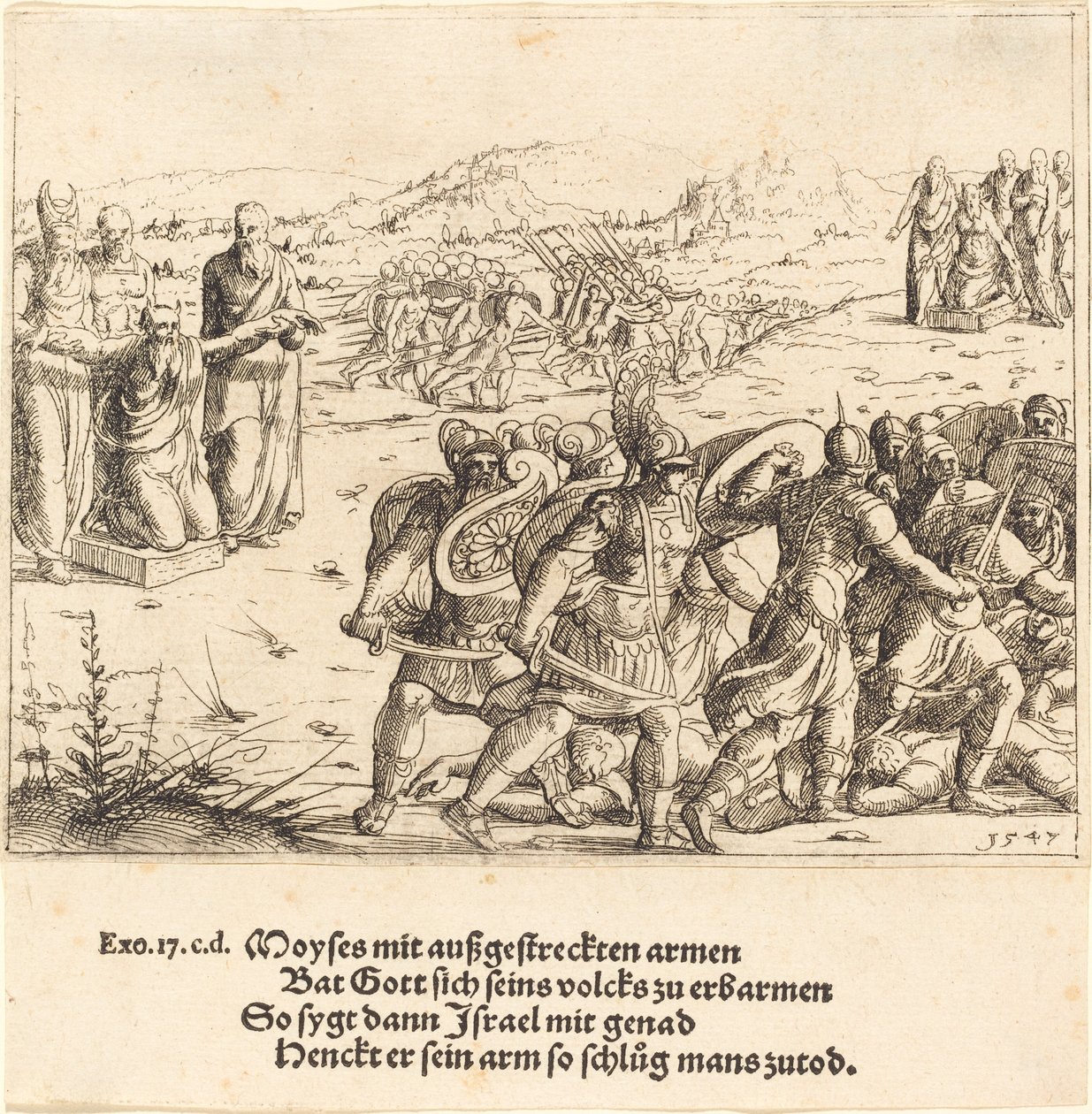Moses mit ausgestreckten Armen von Augustin Hirschvogel