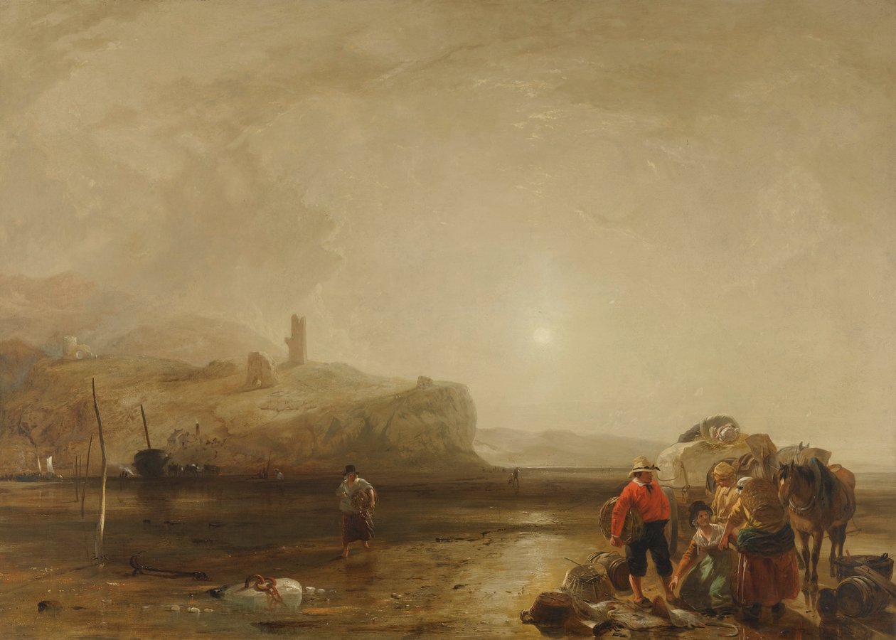 Küstenszene mit Figuren, die um Fisch feilschen von Augustus Wall Callcott