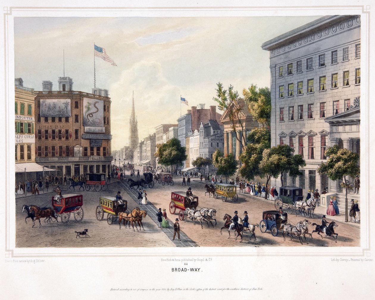 Broad-Way, veröffentlicht 1850 (Farblithografie) von Augustus (after) Kollner