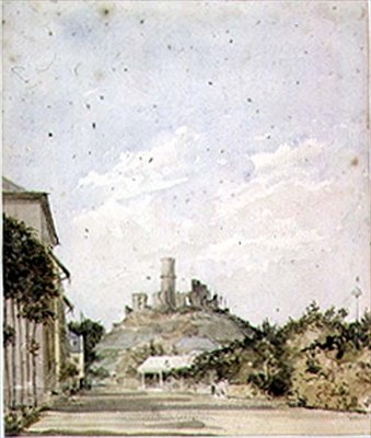 Ansicht einer Burgruine von Augustus Charles Pugin