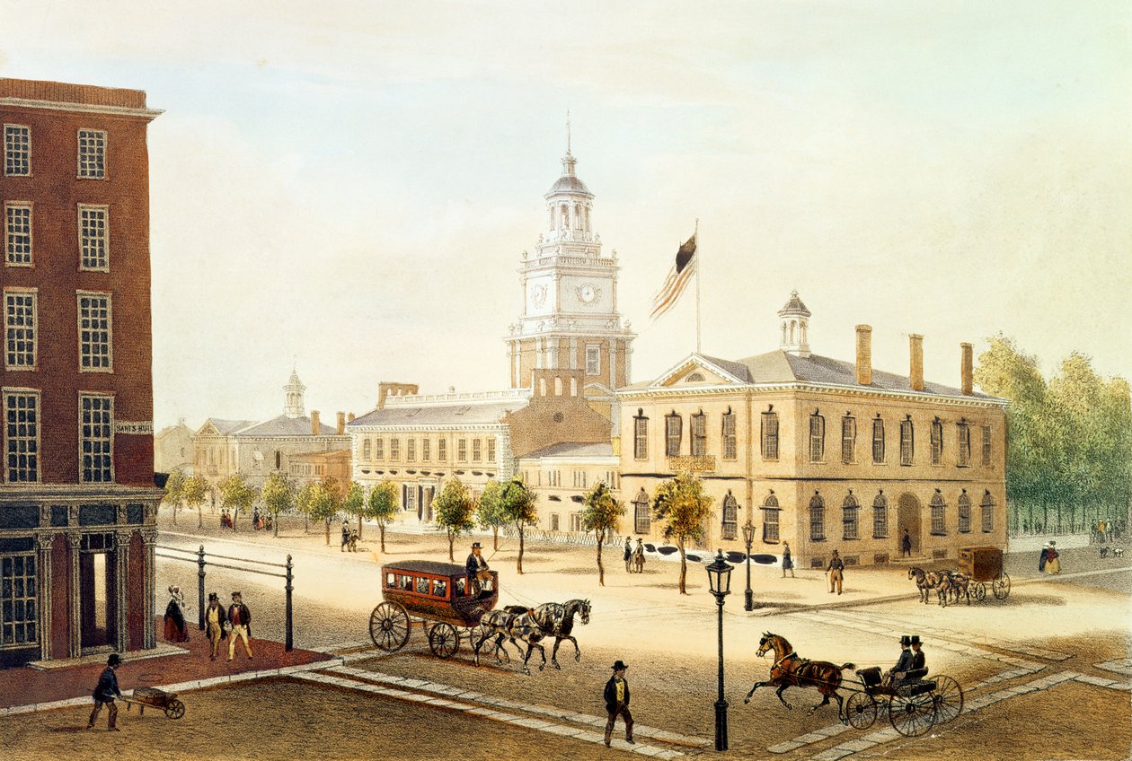 State House, Philadelphia, graviert von Deroy von Augustus Kollner