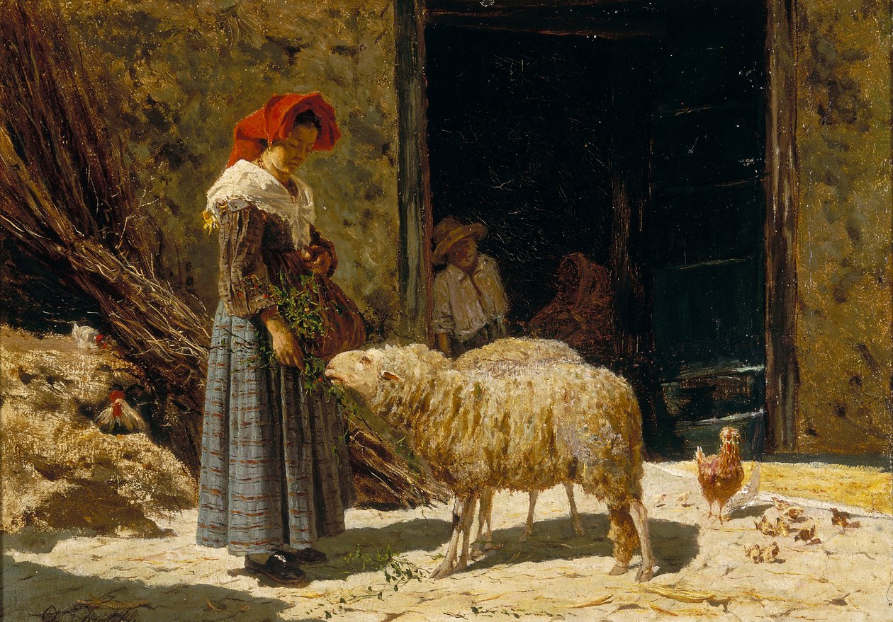 Kleines Mädchen mit Schaf von Aurelio Tiratelli