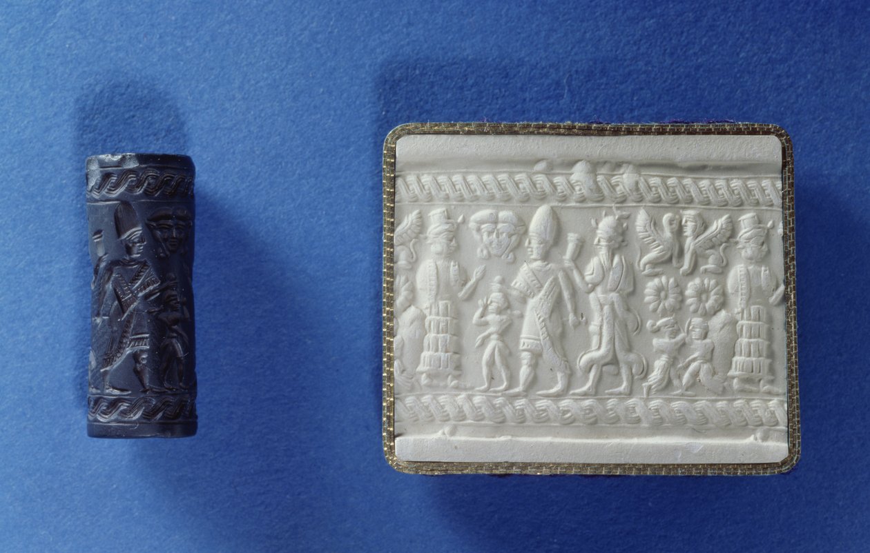 Zylindersiegel und Abdruck, möglicherweise babylonisch, ca. 18. Jahrhundert v. Chr. von Babylonian
