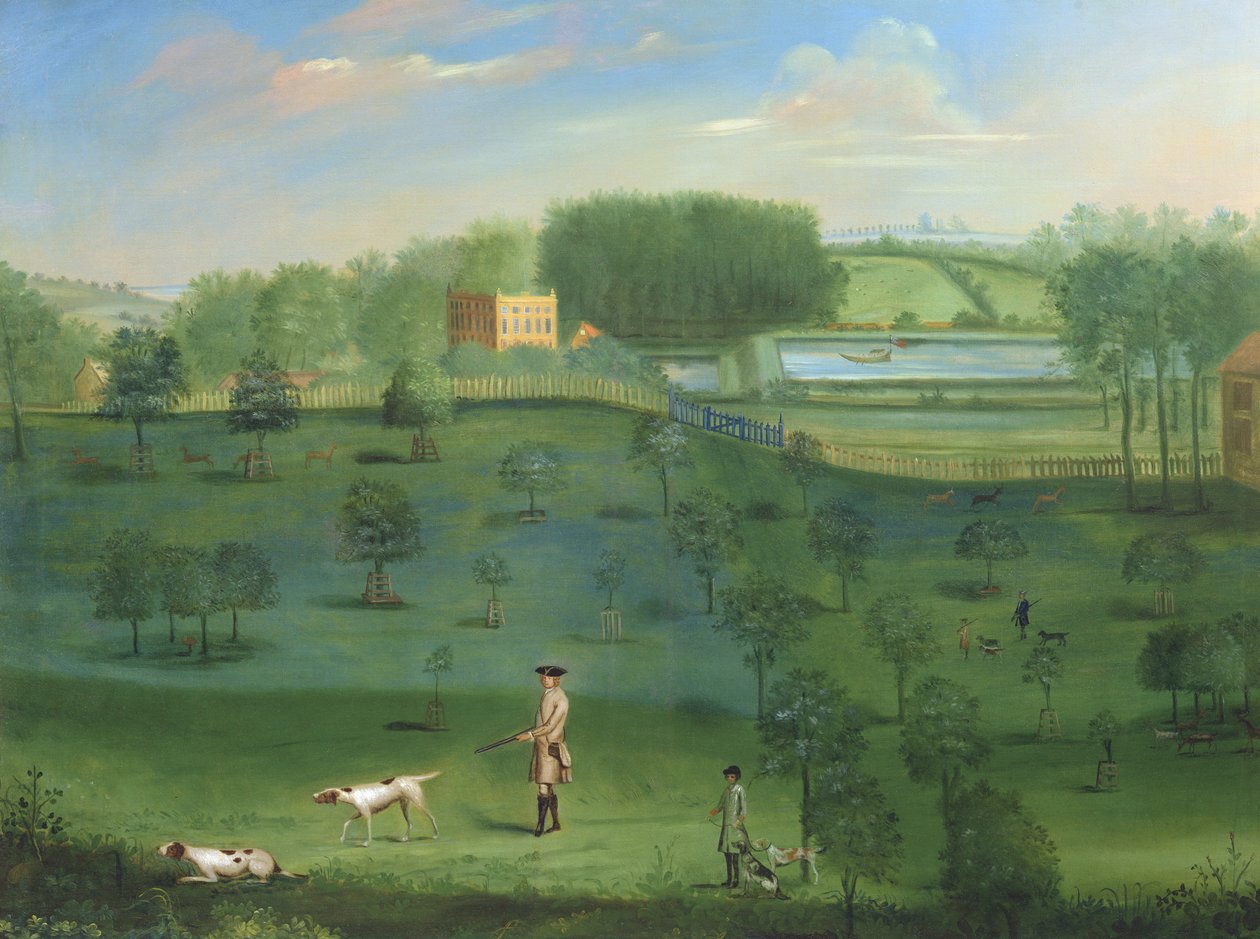 Landschaftsszene mit Hirsch und Arboretum von Balthasar Nebot