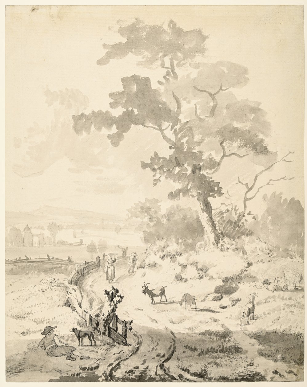 Landschaft mit großem Baum von Balthasar Paul Ommeganck