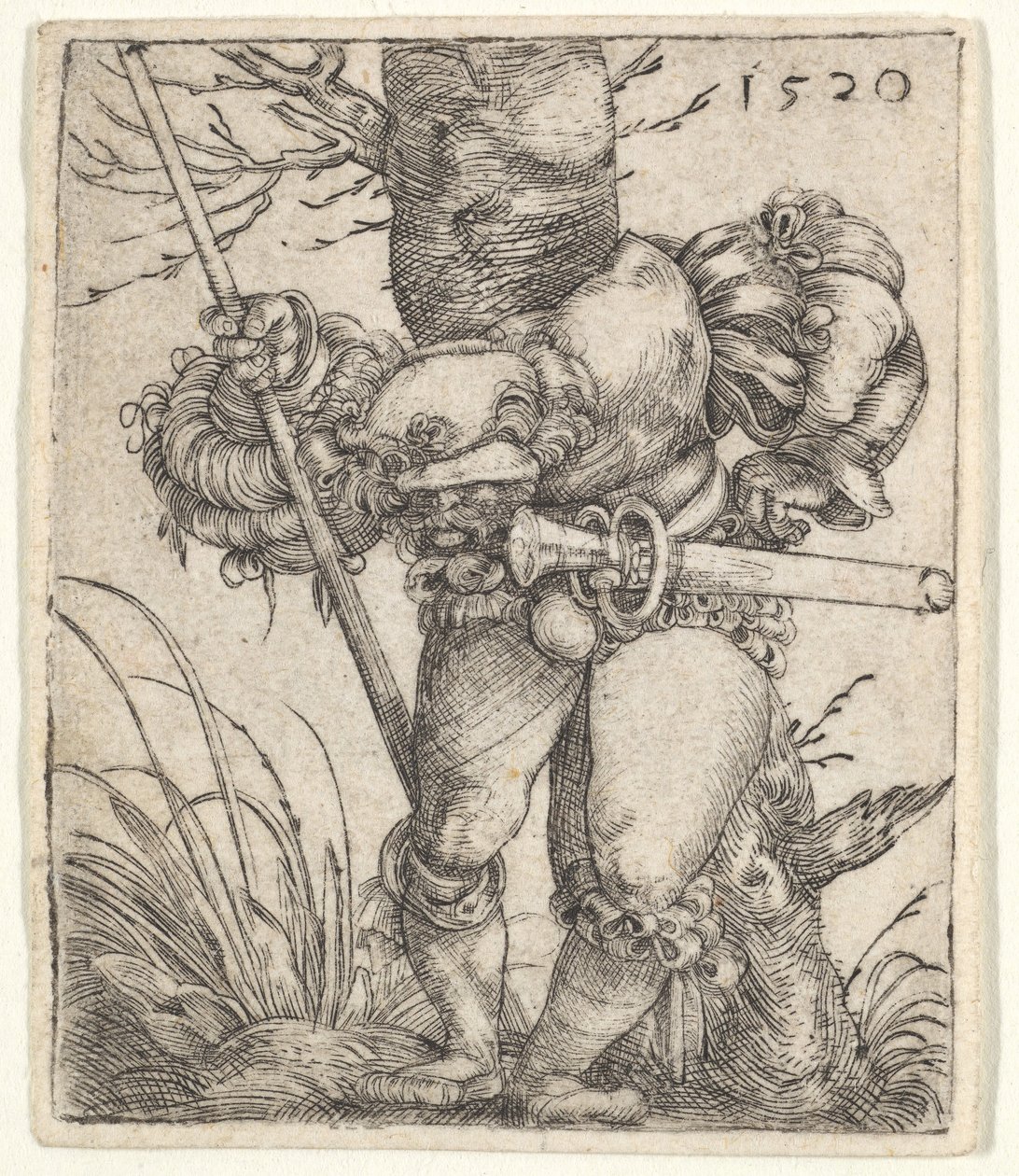 Gebückter Soldat lehnt an einem Baum, 1520 von Barthel Beham
