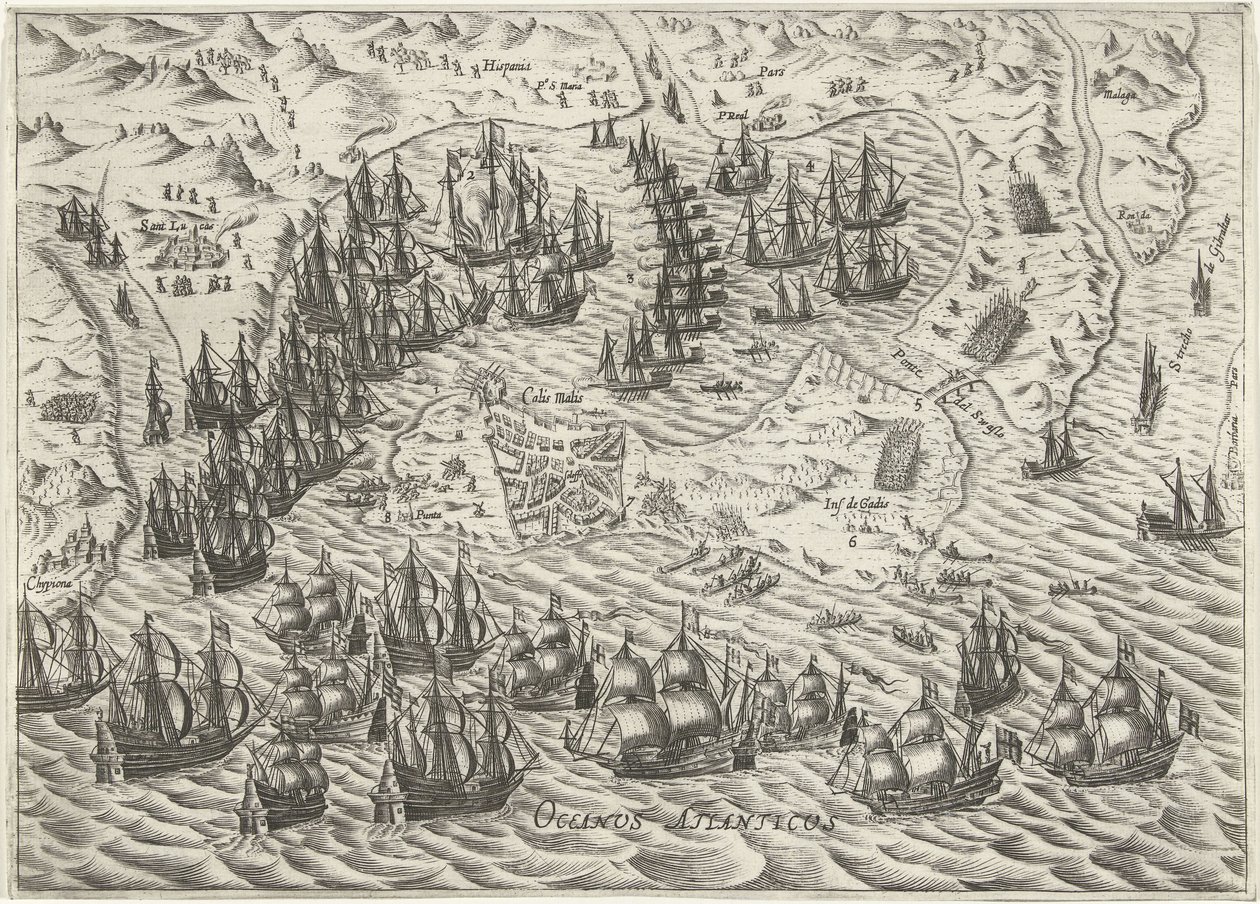 Seeschlacht vor Cadiz, 1596 von Bartholomeus Willemsz. Dolendo (attributed to)