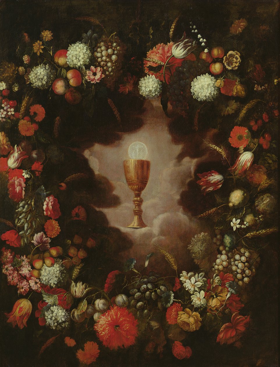 Kelch umgeben von Blumen und Früchten von Bartolomeo Perez