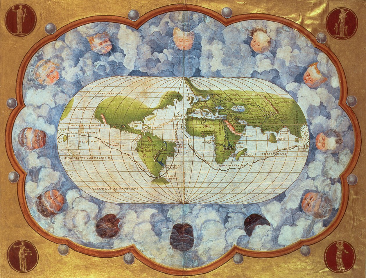 Karte, die Magellans Weltreise nachzeichnet, einst im Besitz von Karl V., 1545 von Battista Agnese