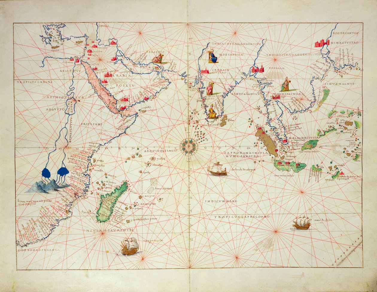 Der Indische Ozean, aus einem Atlas der Welt in 33 Karten, Venedig, 1. September 1553 von Battista Agnese