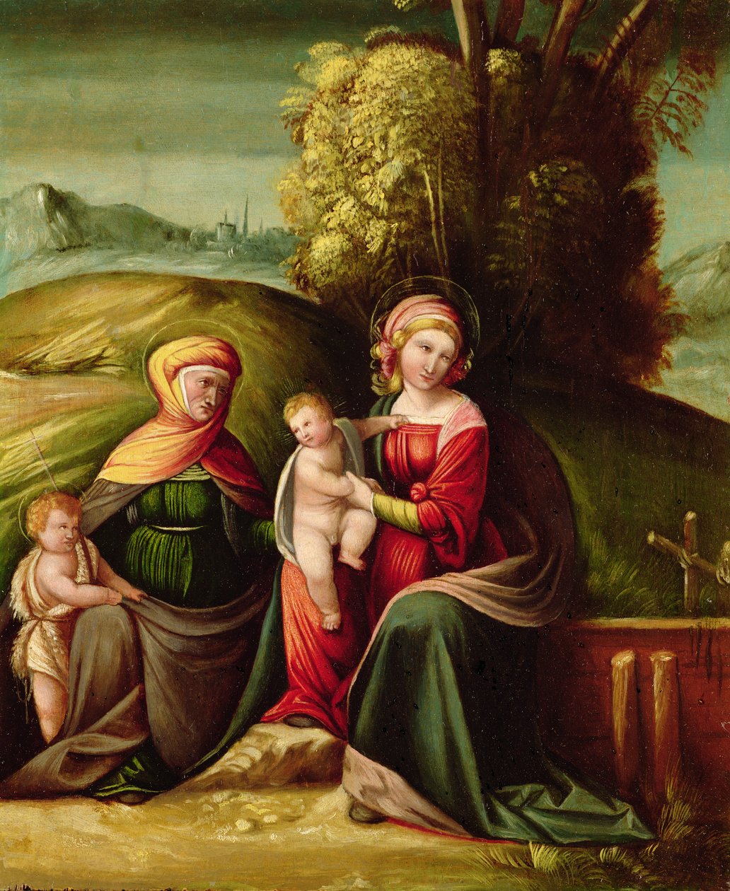 Die Jungfrau und das Kind mit der Heiligen Elisabeth und dem Heiligen Johannes in einer Landschaft von Battista Dossi