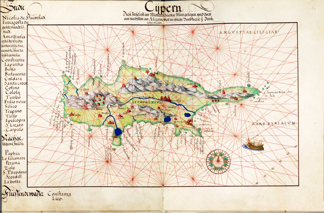 Pergamentkarte von Zypern von Battista Agnese