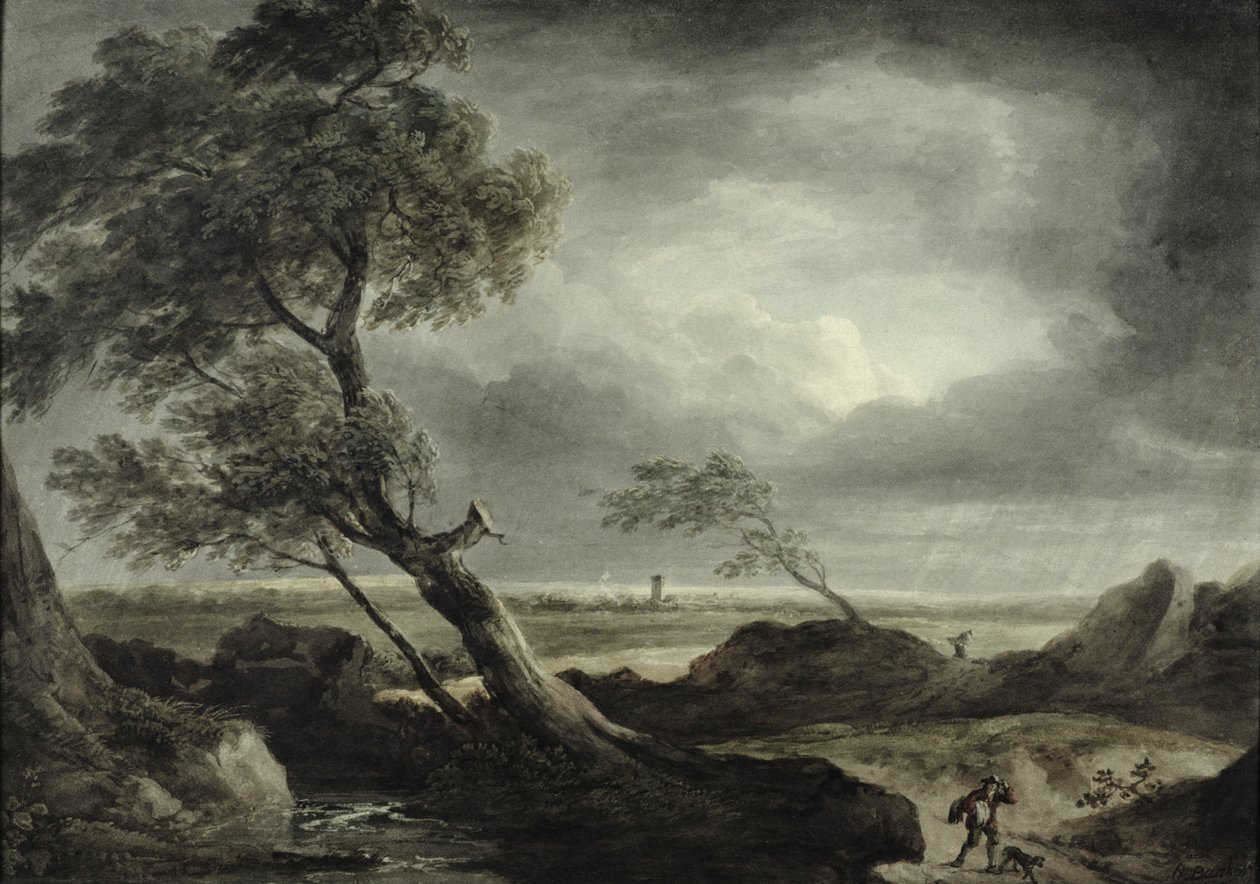 Landschaft mit Dorf: Stürmischer Effekt von Benjamin Barker