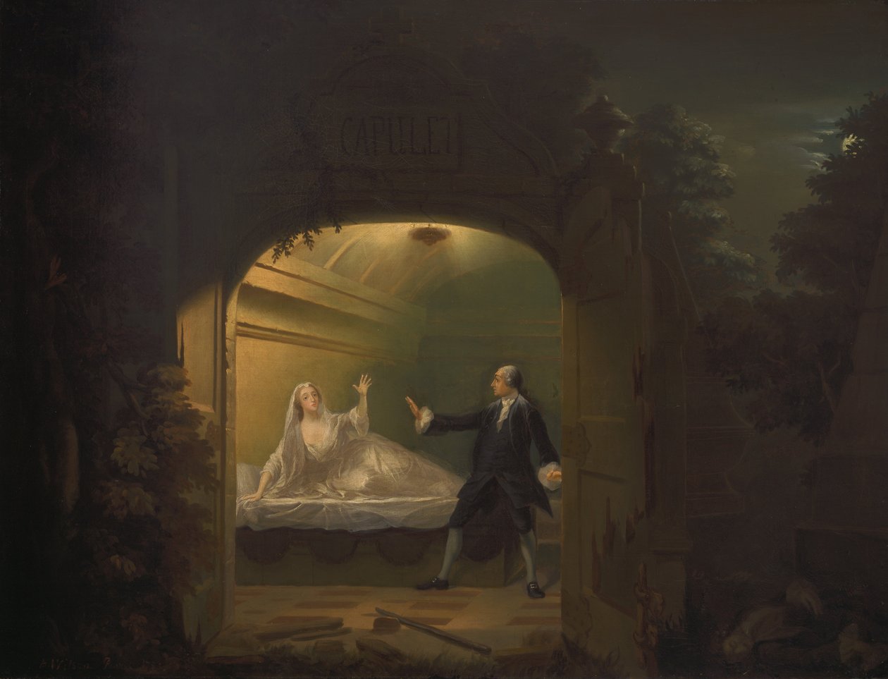 David Garrick und George Anne Bellamy in Romeo und Julia, Akt V, Szene iii von Benjamin Wilson