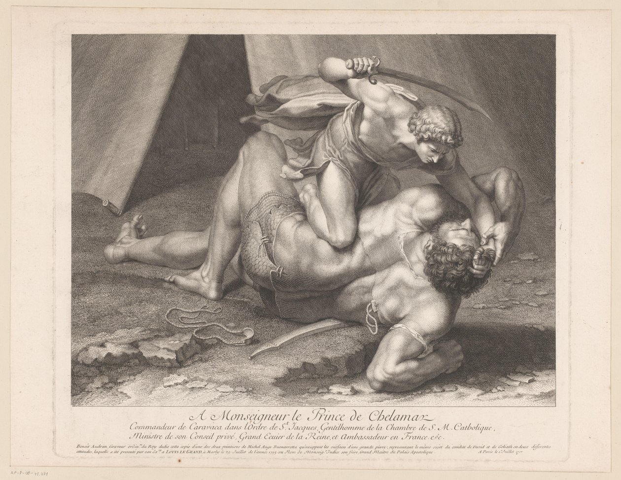 David enthauptet Goliath von Benoît Audran (I)