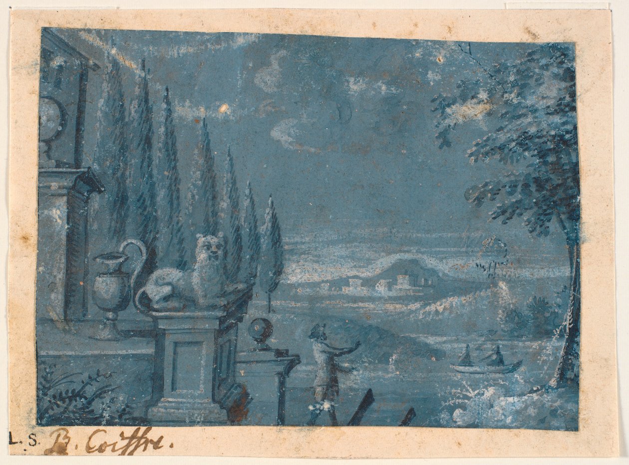 Landschaft bei einem Haus mit Terrasse von Benoît Le Coffre