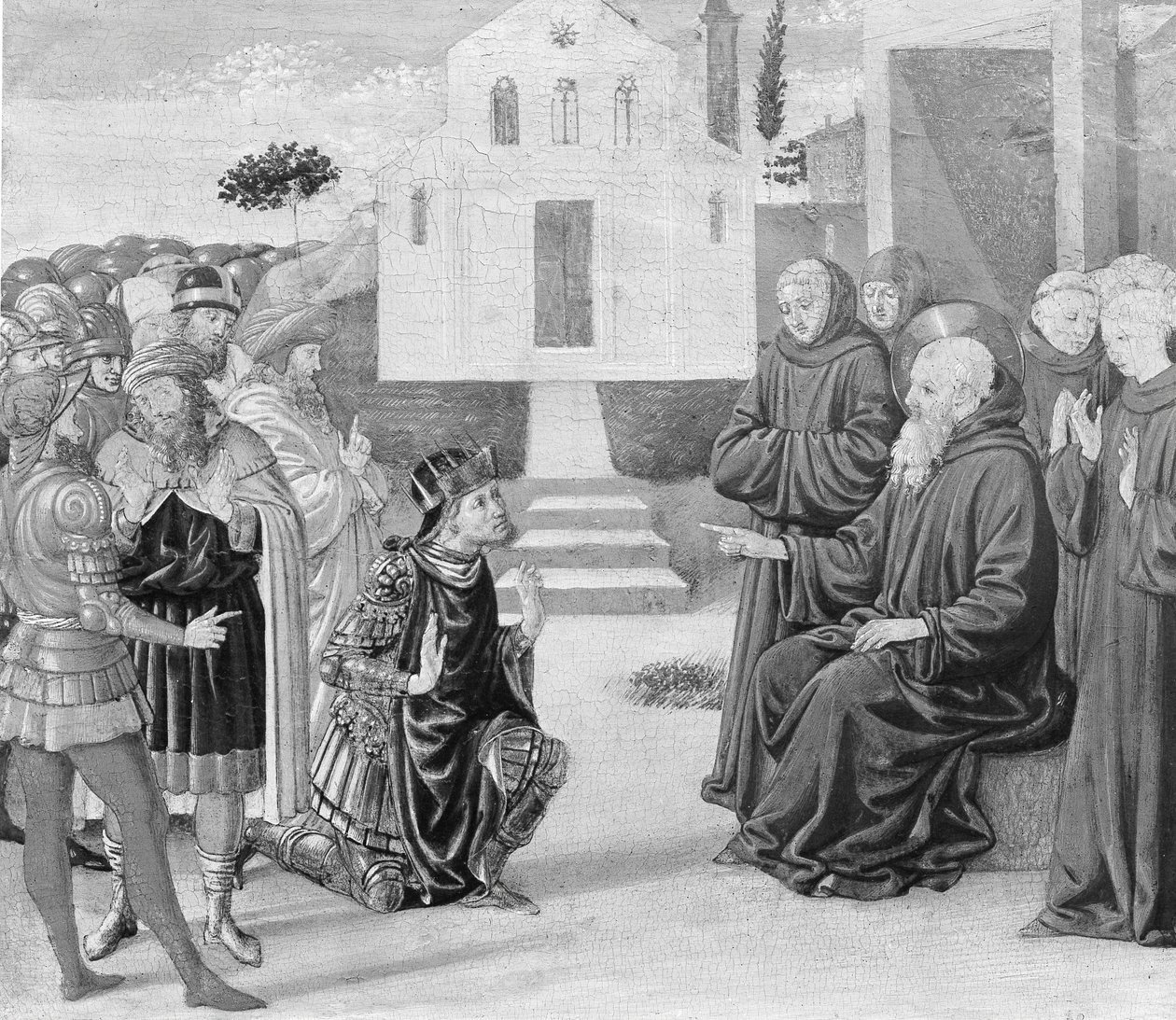 Totila vor dem heiligen Benedikt von Benozzo Gozzoli