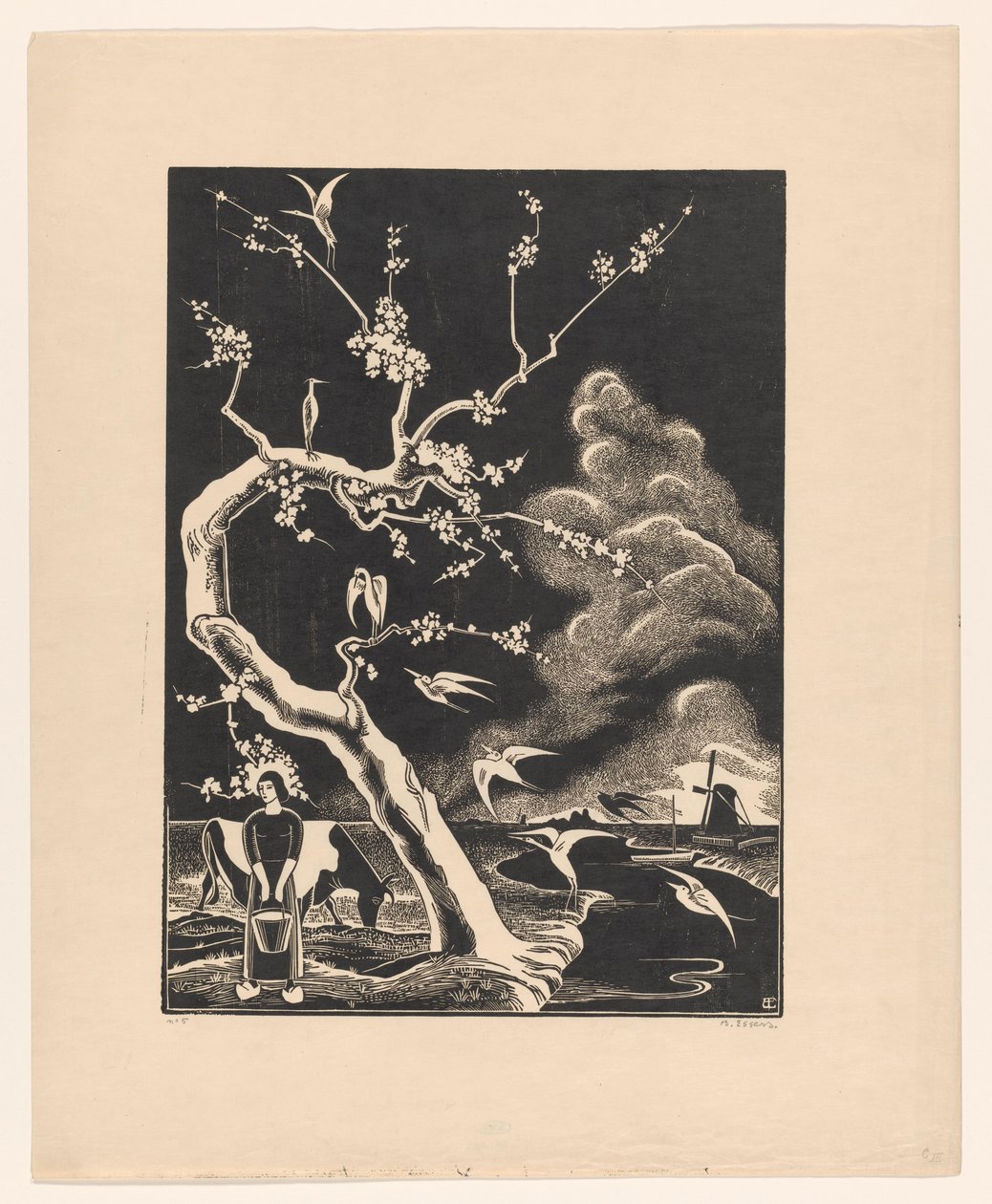 Baum mit Reihern von Bernard Essers (signed by artist)