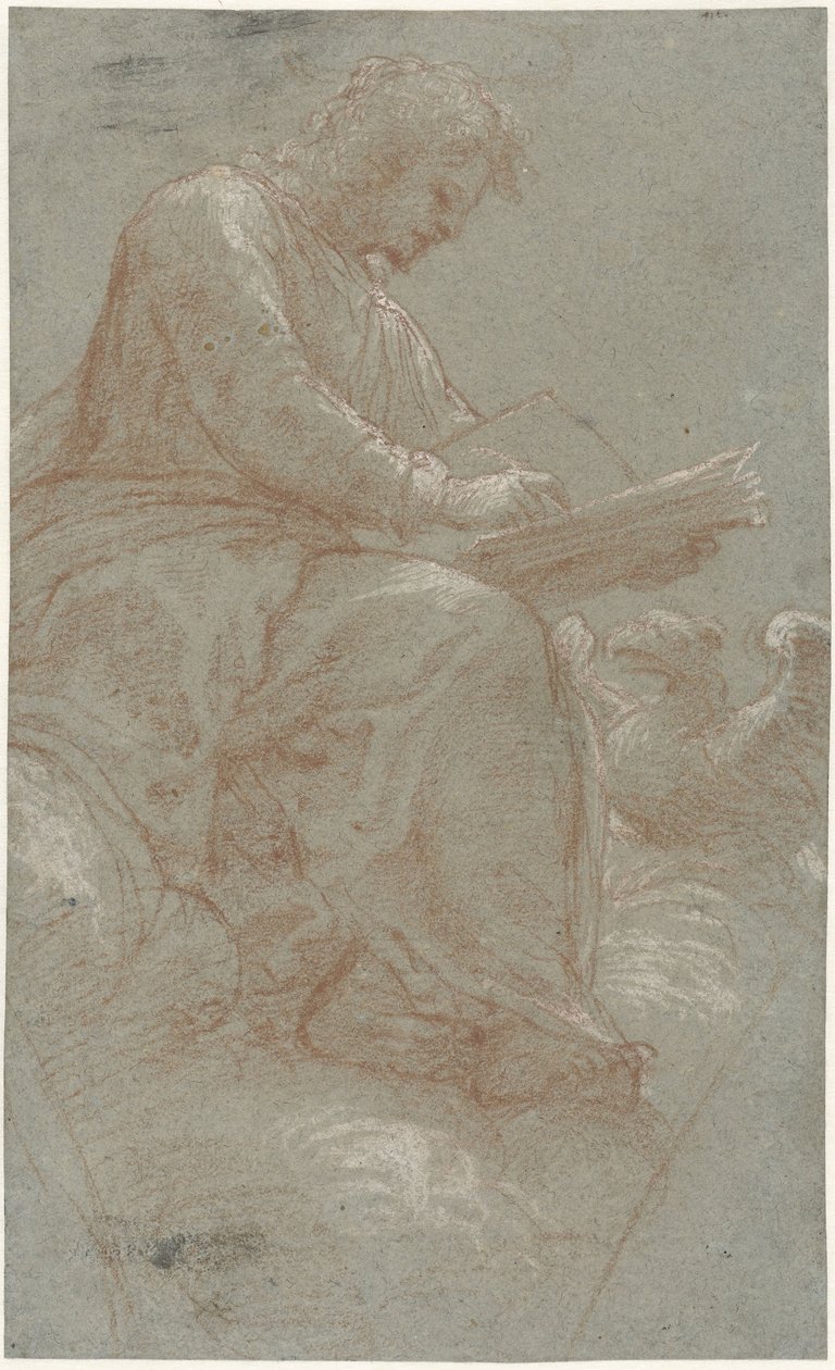 Schreibender heiliger Johannes auf den Wolken von Bernardino Lanino (possibly)